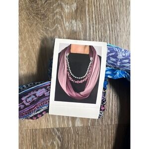 Scarf Necklace Womens OS Blue Purple Mixed Media Beaded Infinity Scarf